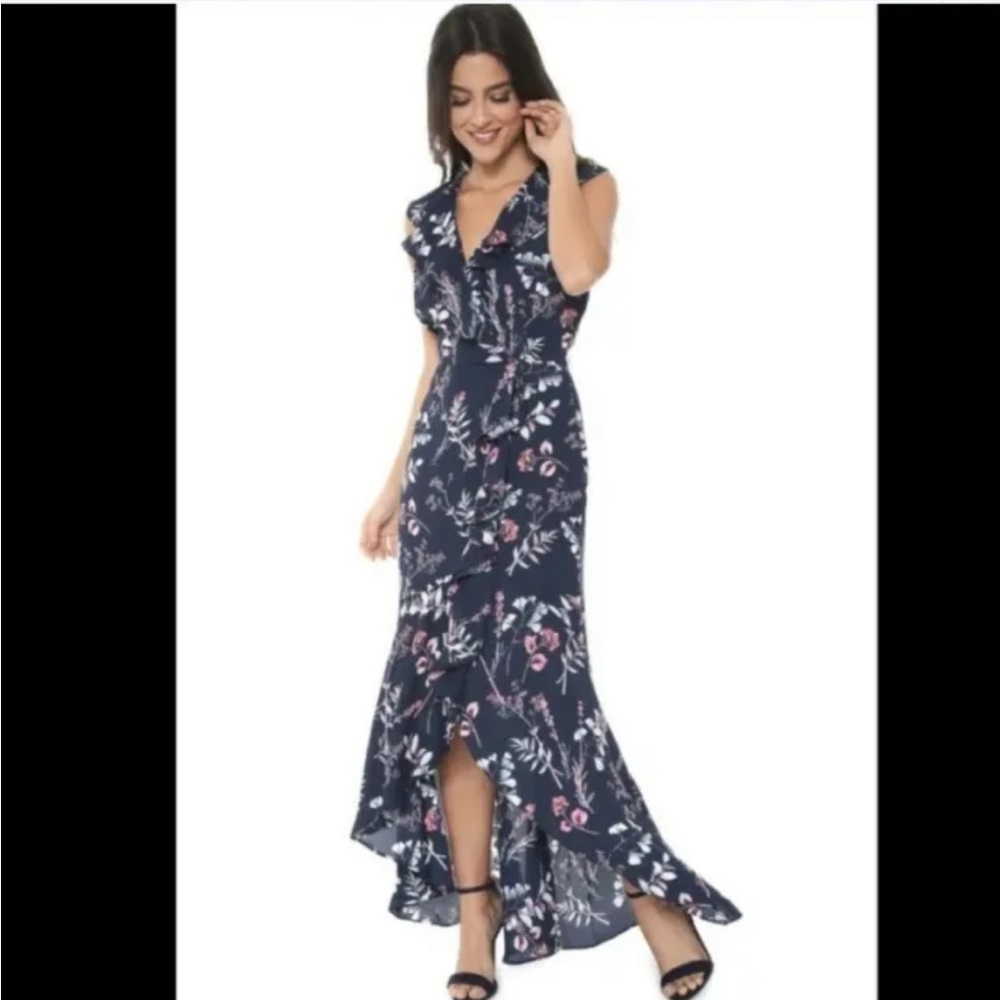 Banana Republic Floral Faux Wrap Maxi Dress Preppy Navy